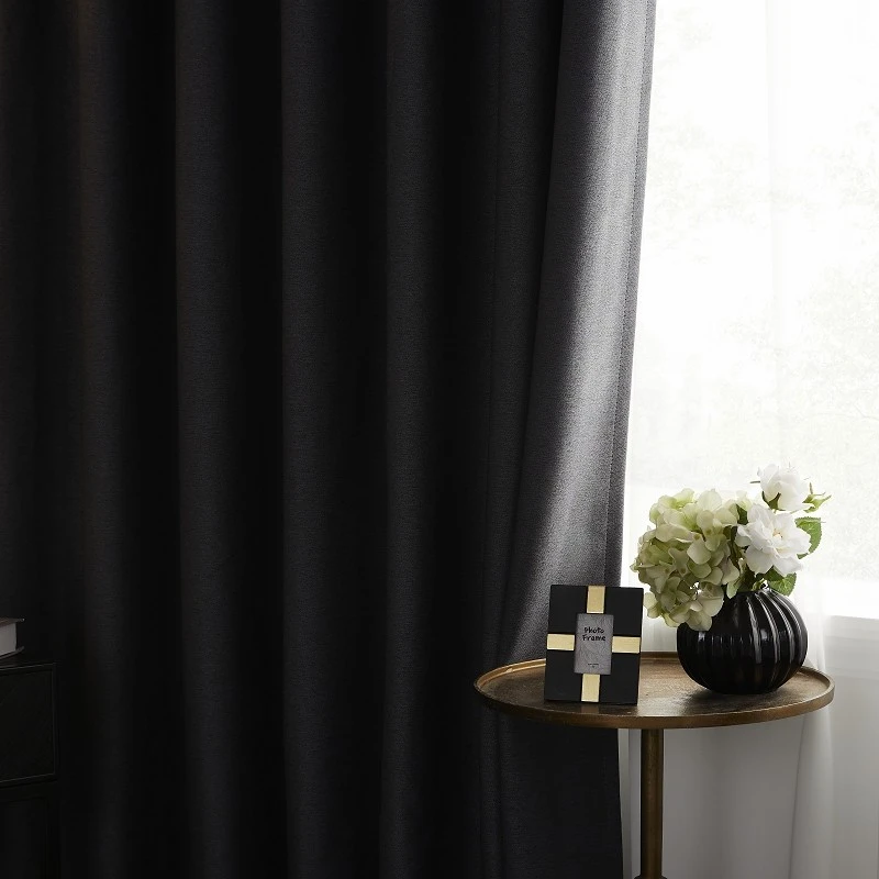 Dark Double-sided Cotton And Linen Blackout Curtain factory